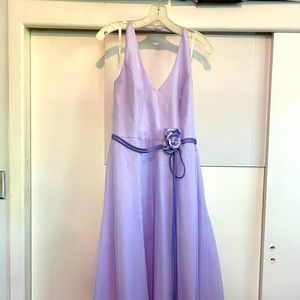 Lavender tea length halter dress.